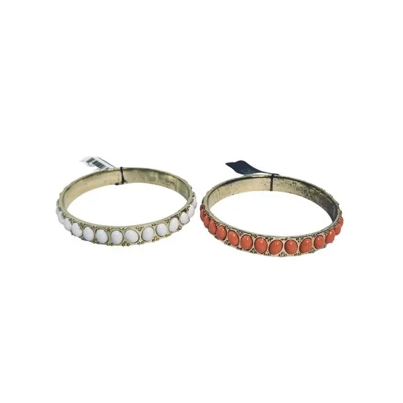 Pair Of Graziano Gold Tone Bangle Bracelets - Coral And White (6211) - Picture 1 of 6